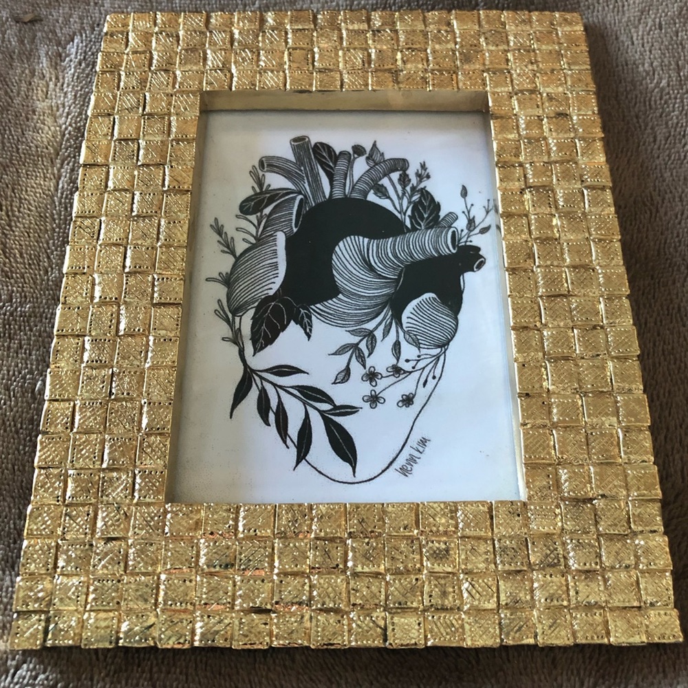 Floral Heart Print in Gold Vintage Frame